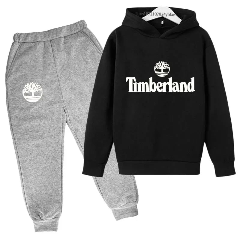 Trajes casuales para niños y niñas de 2 a 13 años, marca de moda, letras estampadas, 2 piezas, sudadera con capucha + pantalón