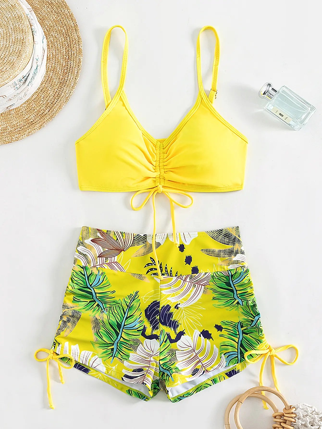 Maillots de bain femme 2026 : Bikinis short à cordon de serrage devant, taille haute, pour la natation et la plage