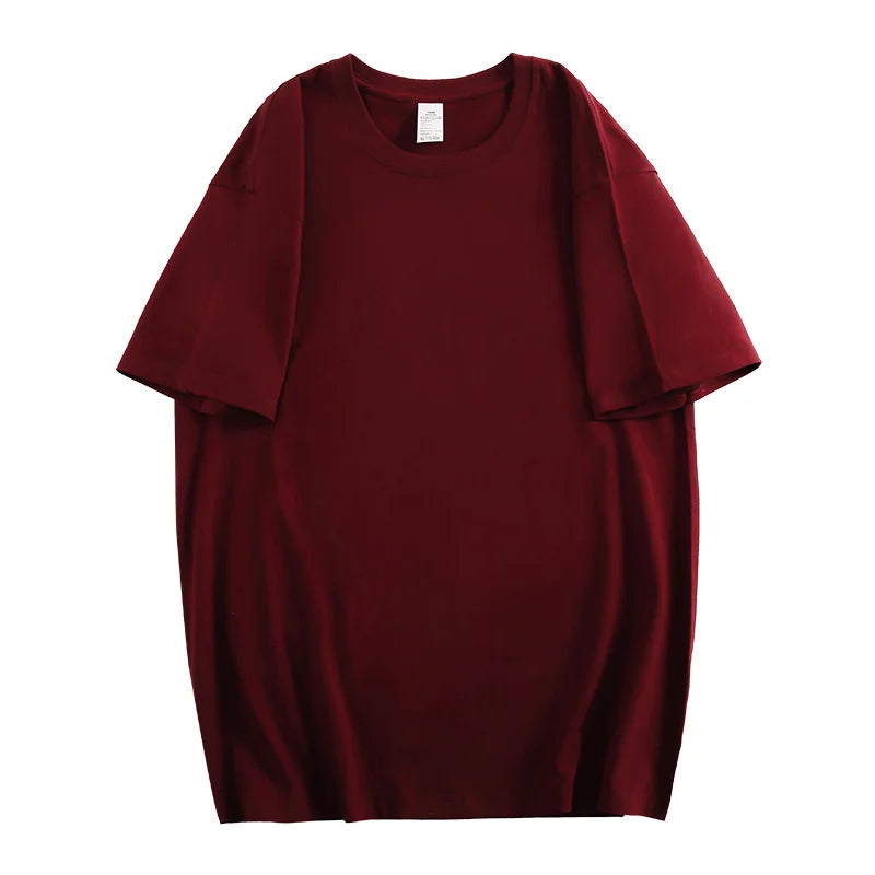 100% Cotton Five Half Sleeve Men Women Summer Loose Short Sleeve Casual T-Shirt Basic Round Neck Solid Color Tops