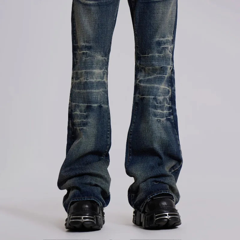 Y2K Mi azul, jeans acampanados, estilo vintage, lavados, para hombres y mujeres, tipo bootcut, gótico, de cintura alta, unisex, ropa de calle retro, pantalones anchos holgados