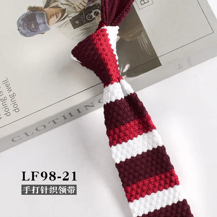 Cravates tricotées rayées pour hommes, rétro étroit, Style coréen, chemises décontractées, accessoires, costume, cravate