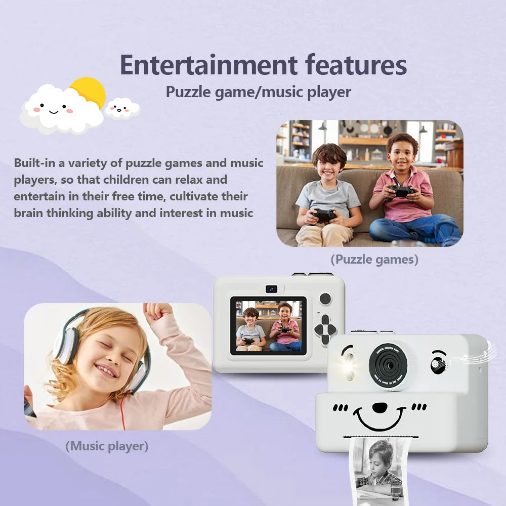 Cámara instantánea para niños con tarjeta de memoria de 32 GB, fotos, vídeos y juegos de puzle y música, regalo perfecto para niños y niñas de 4 años en adelante