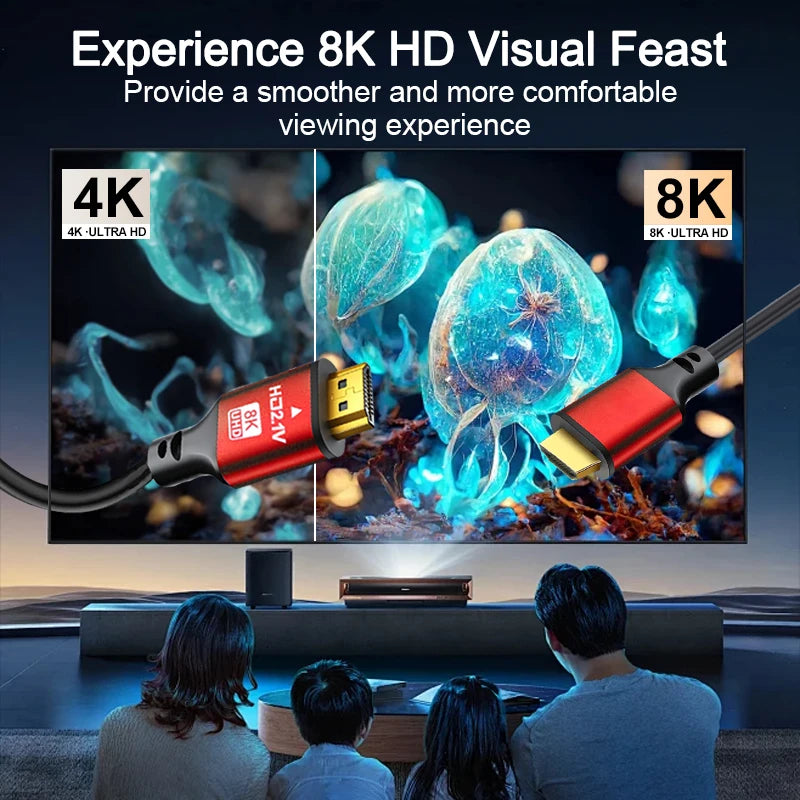 Câble HDTV 8K ultra rapide ultra haute définition, câble 4.92/9.84/16.4/ftHDTV 2.1, câble HDTV mâle à mâle, compatible