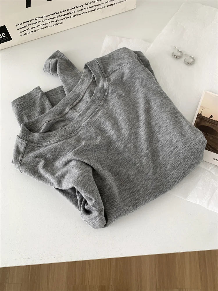 Camiseta de manga larga para mujer, de seda y lana empalmada, top fino, suave, ceroso, de color liso, para primavera y verano.