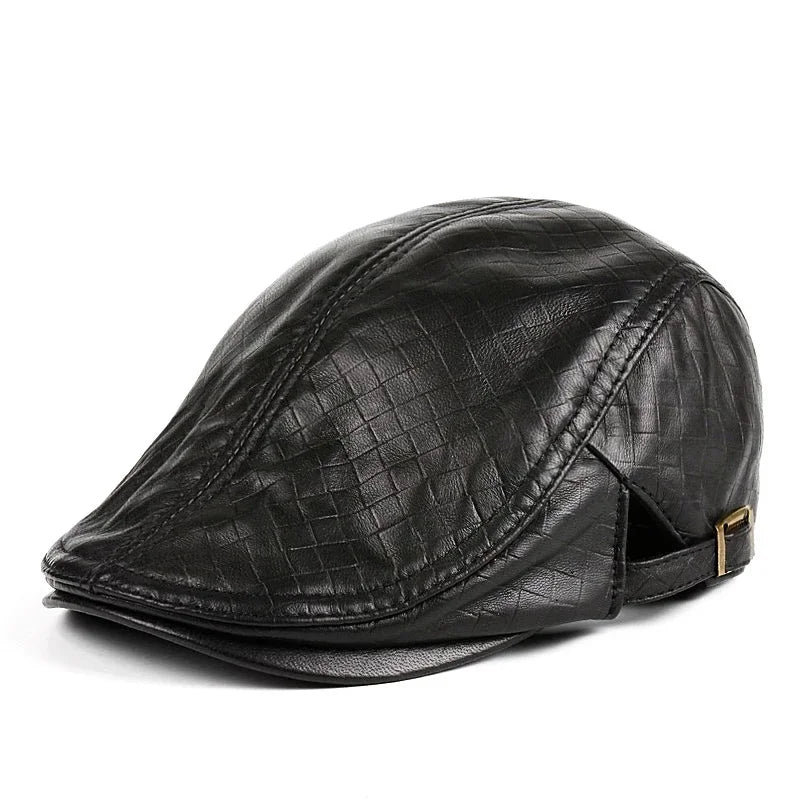 Béret en cuir véritable pour hommes, chapeaux fins pour hommes, casquette avant réglable, loisirs, bec de canard, golf, conducteur, 55-61 cm