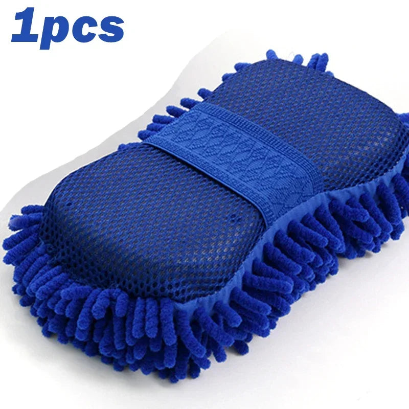 Éponge de lavage de voiture en chenille en microcarence bleue, tampon de brosse de lavage d'entretien, outil de livres, serviette de lavage automatique, gants, accessoires de style, 2 pièces