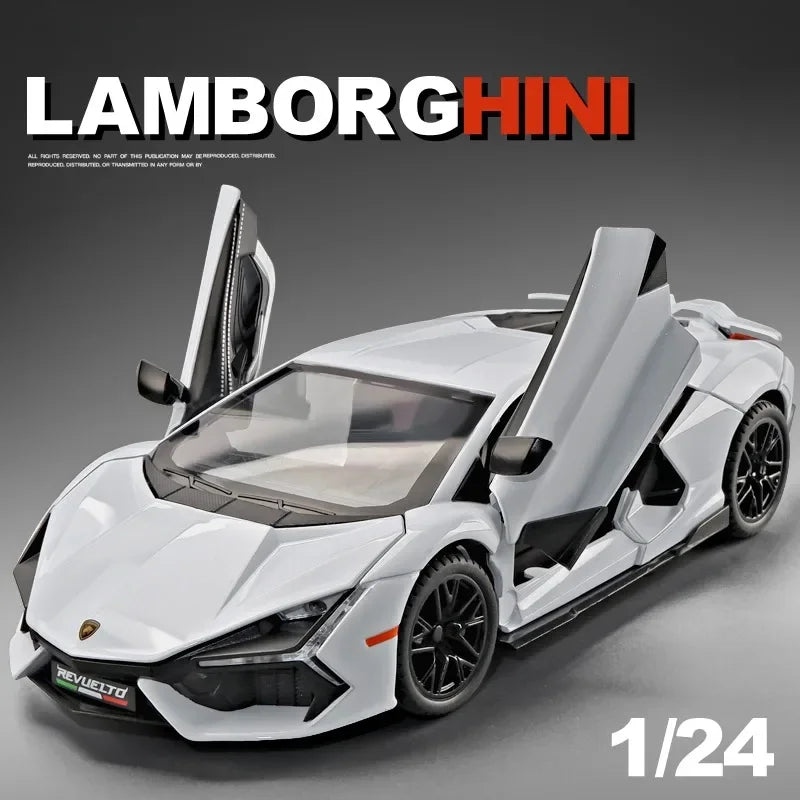 Simulation Car Lamborghini Revuelto, collectible model with sound and light, ideal as a birthday gift for a boy, 1/24