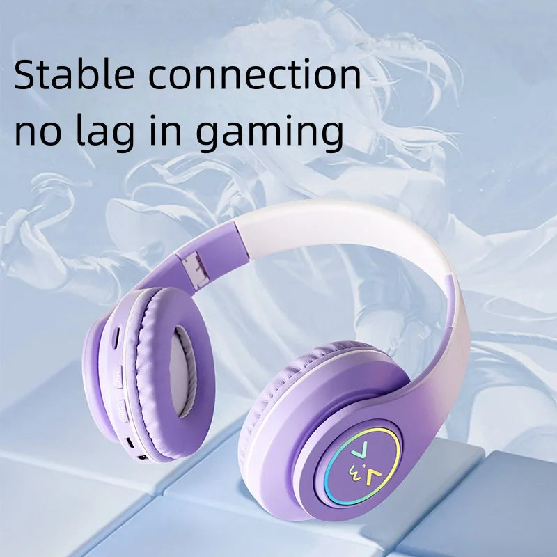 Casque Bluetooth sans fil pour ordinateur — jeu, réduction de bruit, visage souriant, RGB, gamer, basse