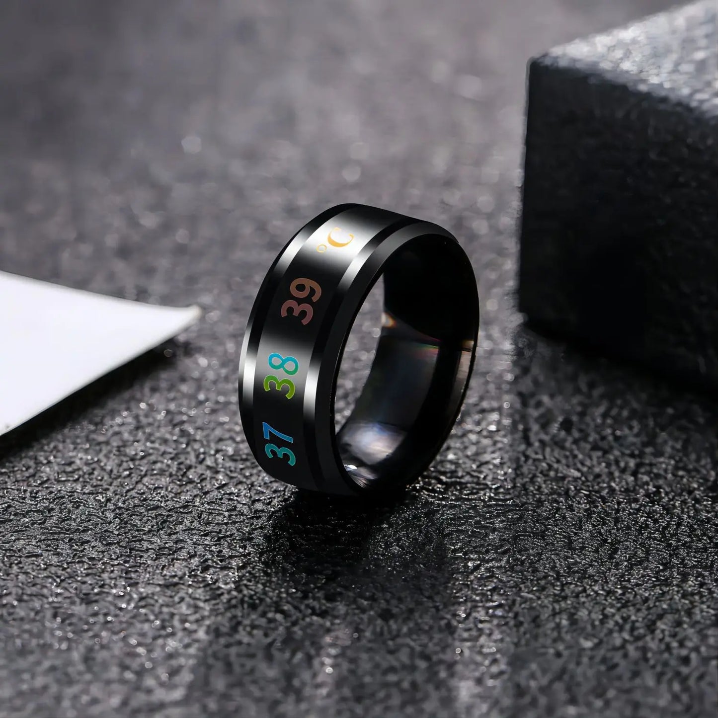 Anillo de temperatura de titanio y acero, sensación de humor y emoción, anillo inteligente sensible a la temperatura para mujeres y hombres, joyería impermeable