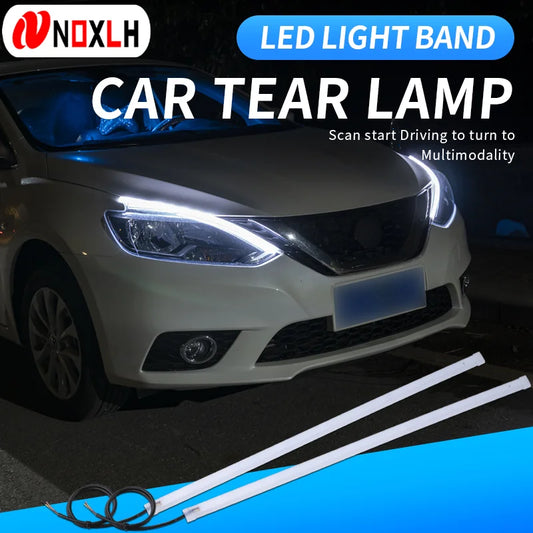 2Pcs Car Headlight White Yellow Flowing Turn Signal Brake LED DRL Daytime Running Lights Flexible Strip Waterproof 12V
