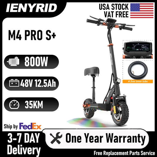 IENYRID M4 Pro S + Patinete Eléctrico 800W motor 48V 12.5AH batería 10" neumáticos Escooter 45 km/h velocidad máxima 40-50KM autonomía freno de disco pantalla LCD
