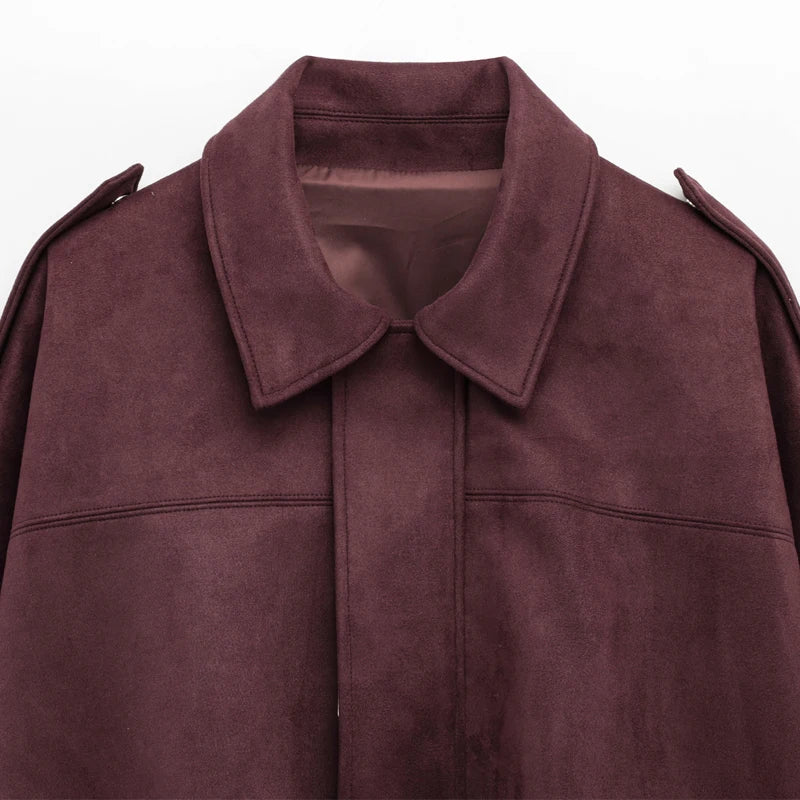 HXAO femmes Bomber veste revers fermeture éclair manches longues veste en daim femmes 2025 haute rue recadrée vestes de course manteaux vêtements d'extérieur