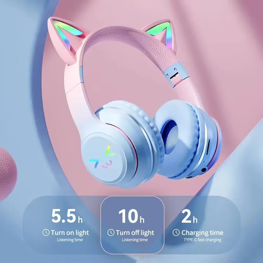 GRB Glow Gaming Mediator Set, Gamer Stereo Bass, Cat Ear, Wireless Earpods, Bluetooth Earbuds, TYPE-C Cable, Bluetooth Headset, Hands-free