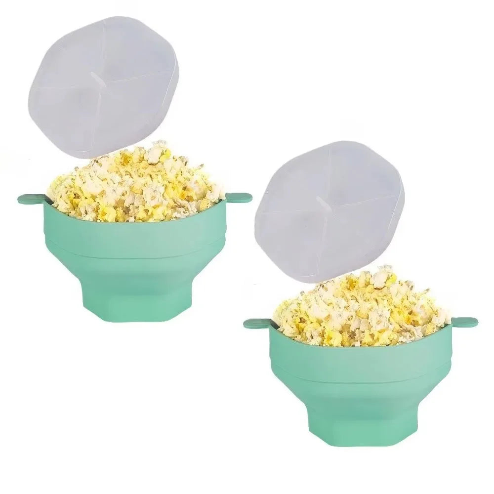 Palomitas de maíz de silicona para microondas, plegable con tapa, cubo de palomitas de maíz DIY, apto para lavavajillas, para el hogar, herramienta de cocción para ver películas