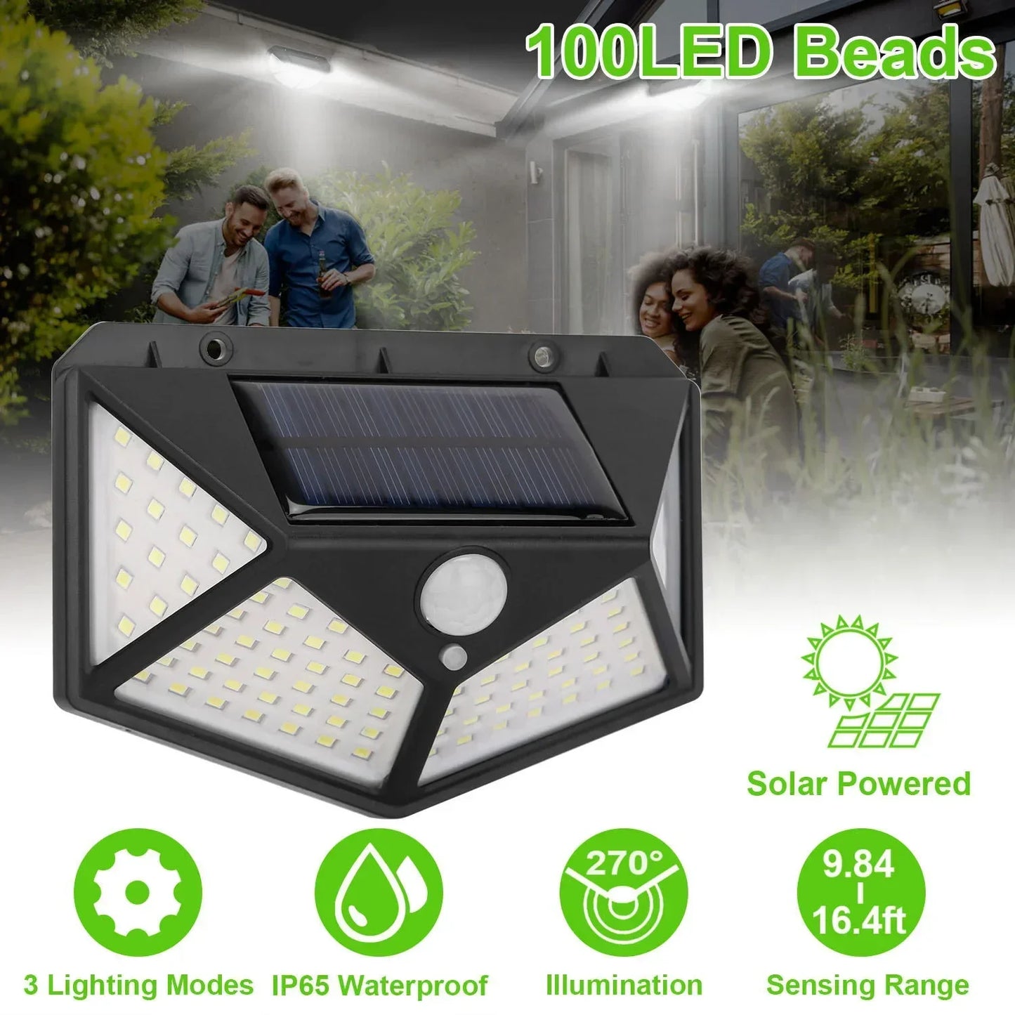 Lámpara solar LED multifuncional con sensor de movimiento, luz solar impermeable, decoración exterior para jardín, 62 focos
