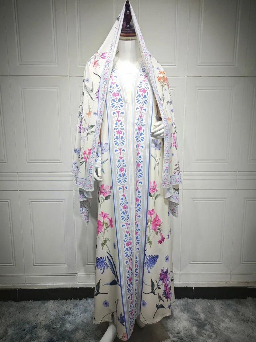 Femmes musulmanes dubaï Abaya luxe imprimé fleuri Kimono Cardigan Hijab Robe longue caftan Ramadan Robe Femme Islam vêtements Kebaya