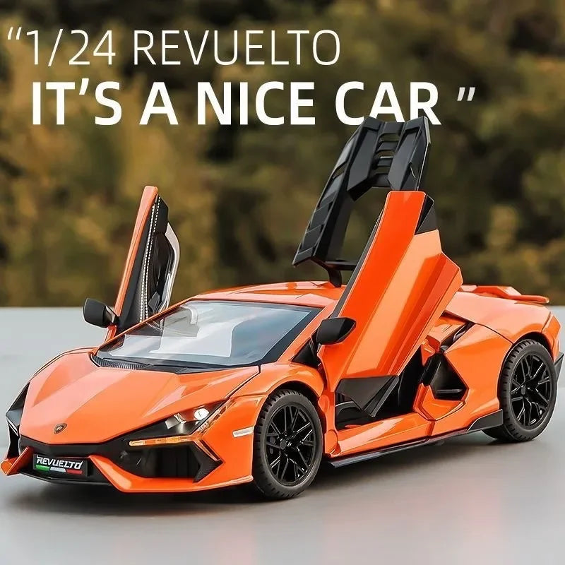 Simulation Car Lamborghini Revuelto, collectible model with sound and light, ideal as a birthday gift for a boy, 1/24