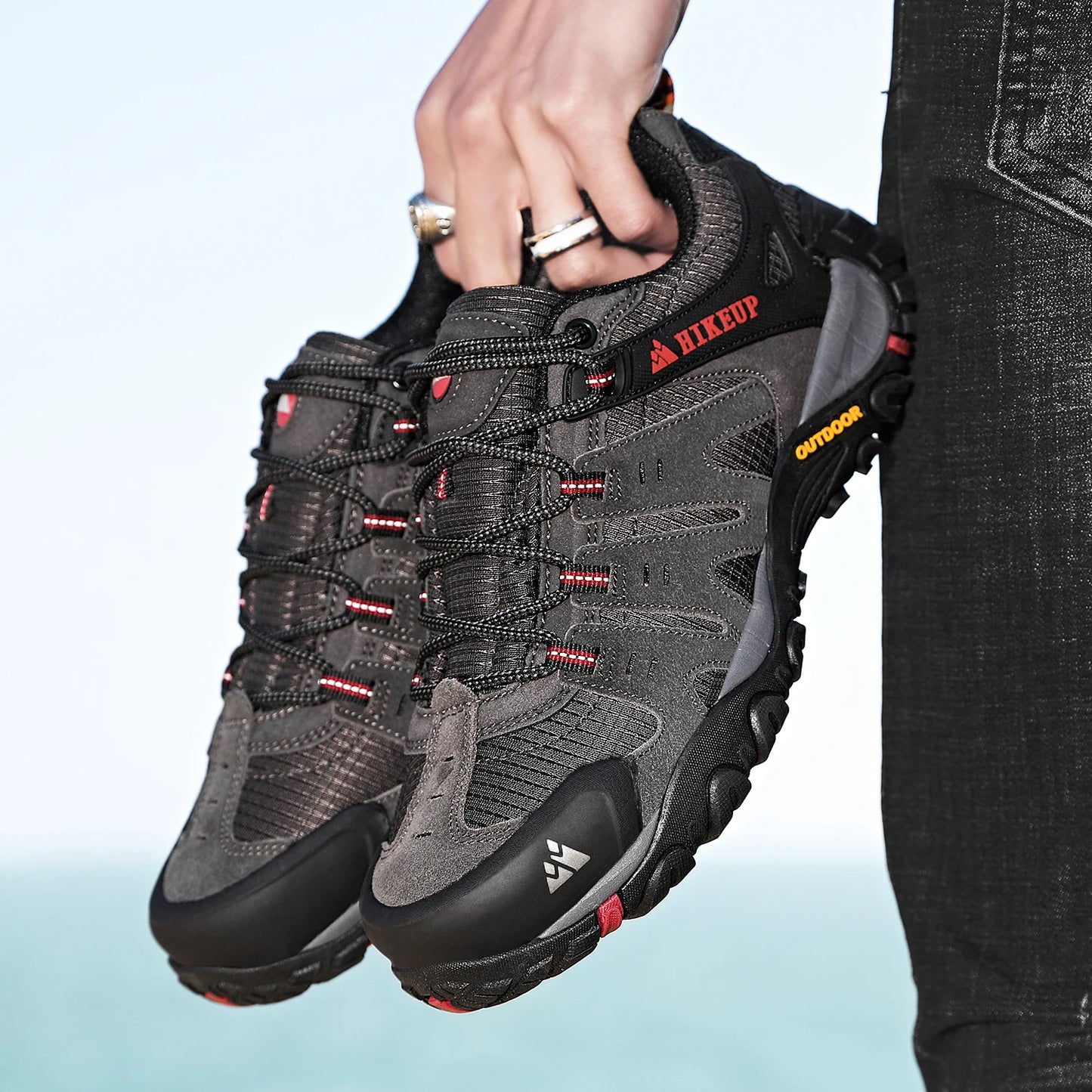 HIKEUP chaussures de randonnée pour hommes chaussures d'extérieur en daim et cuir résistant à l'usure hommes Trekking marche chasse baskets tactiques