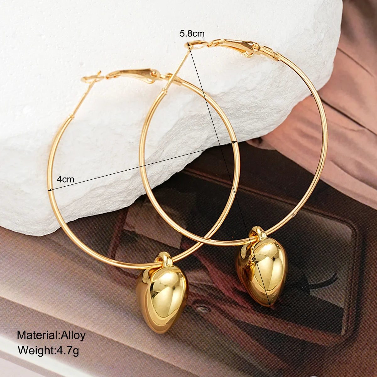 Boucles d'oreilles pendantes en forme de cœur pour femmes, conception de documents en or, boucle d'oreille exagérée, grand cercle, bijoux coréens, cadeau, mode, nouveau, 2024