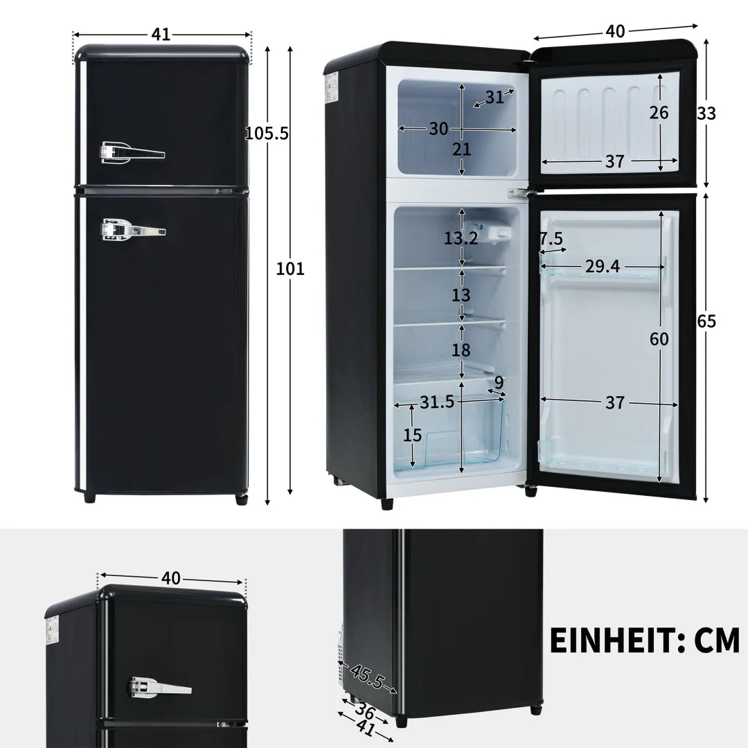 Réfrigérateur-Congélateur Combiné Double Porte — 92 L, 105,5 cm Hauteur, 41 cm Largeur