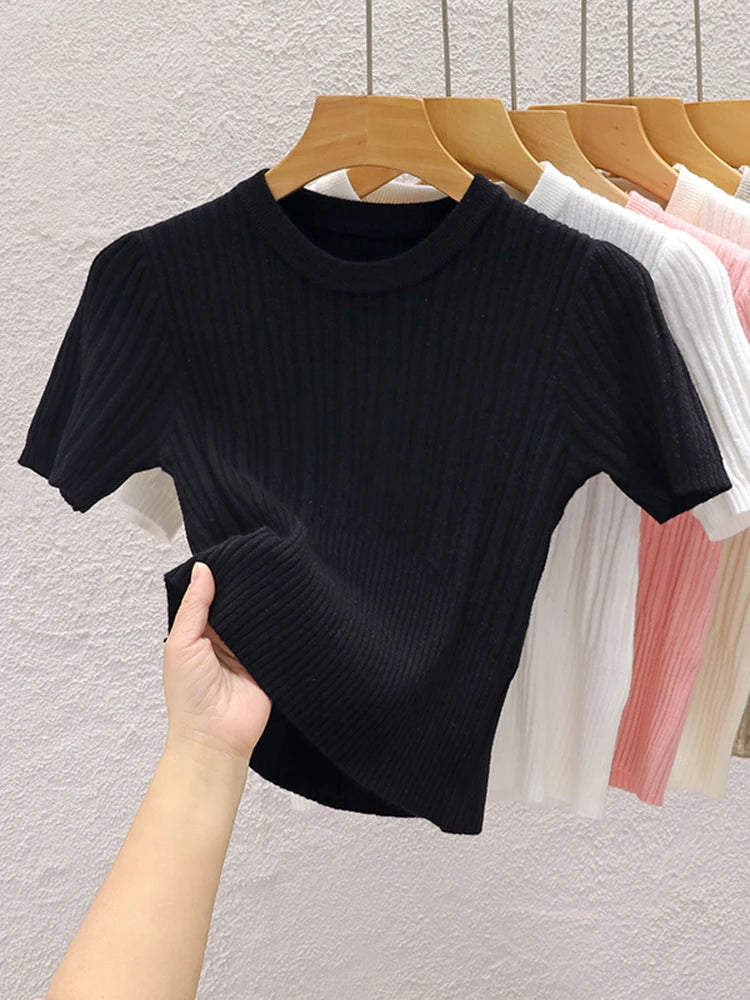 T-shirts d'été 2026 pour femmes – Décontractés, style coréen, tricotés, streetwear, basiques, unis, jeunes et tendance