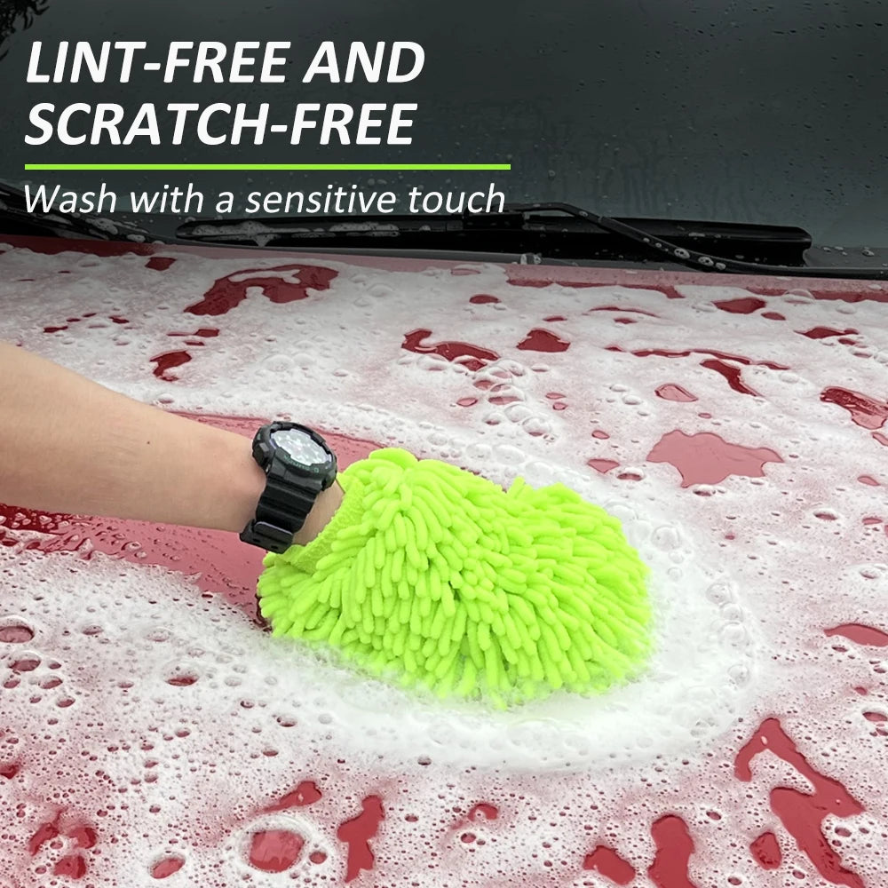 Guantes para lavado de coche, guante de chenilla, paños de felpa gruesa de doble cara, suministros para coche, herramientas de limpieza, accesorios de automóvil, detalles de coche