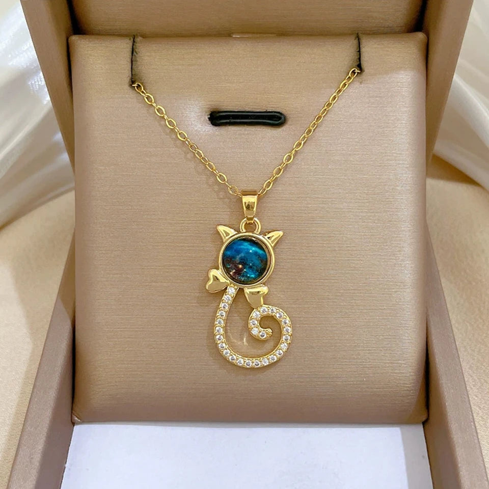 Collar de la serie Star Series para mujer, acero de titanio de lujo ligero, documento en oro, colgante de astrónomo planeta luna, collares de la presidencia, joyas de regalo