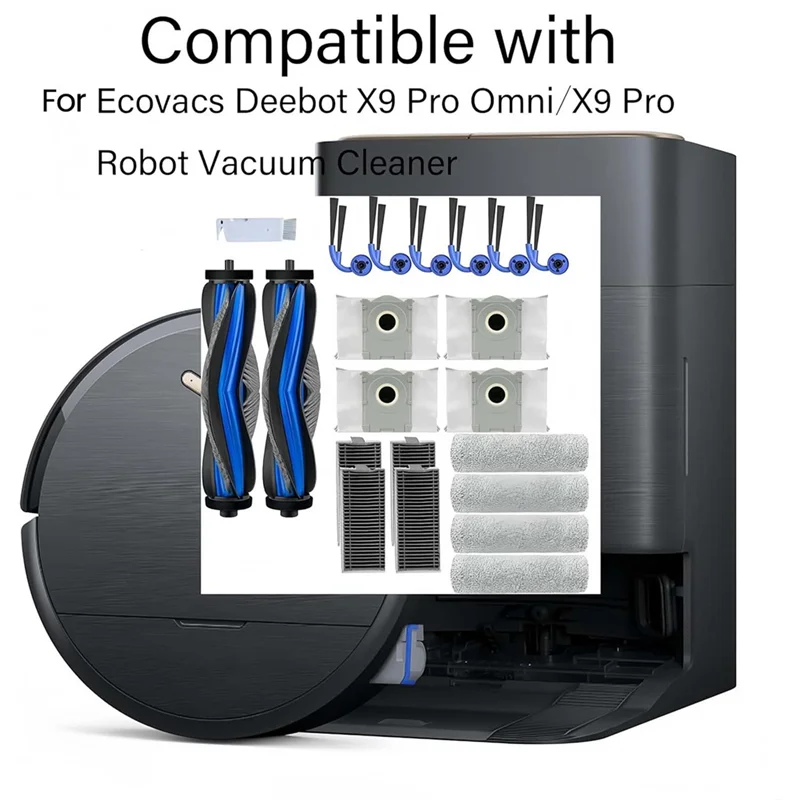 【¡Oferta Flash!】 Kit de repuesto de filtro, paño, rodillo, bolsa para polvo y cepillos laterales principales (21 piezas) para aspiradora Ecovacs Deebot X9 Pro Omni/X9 Pro