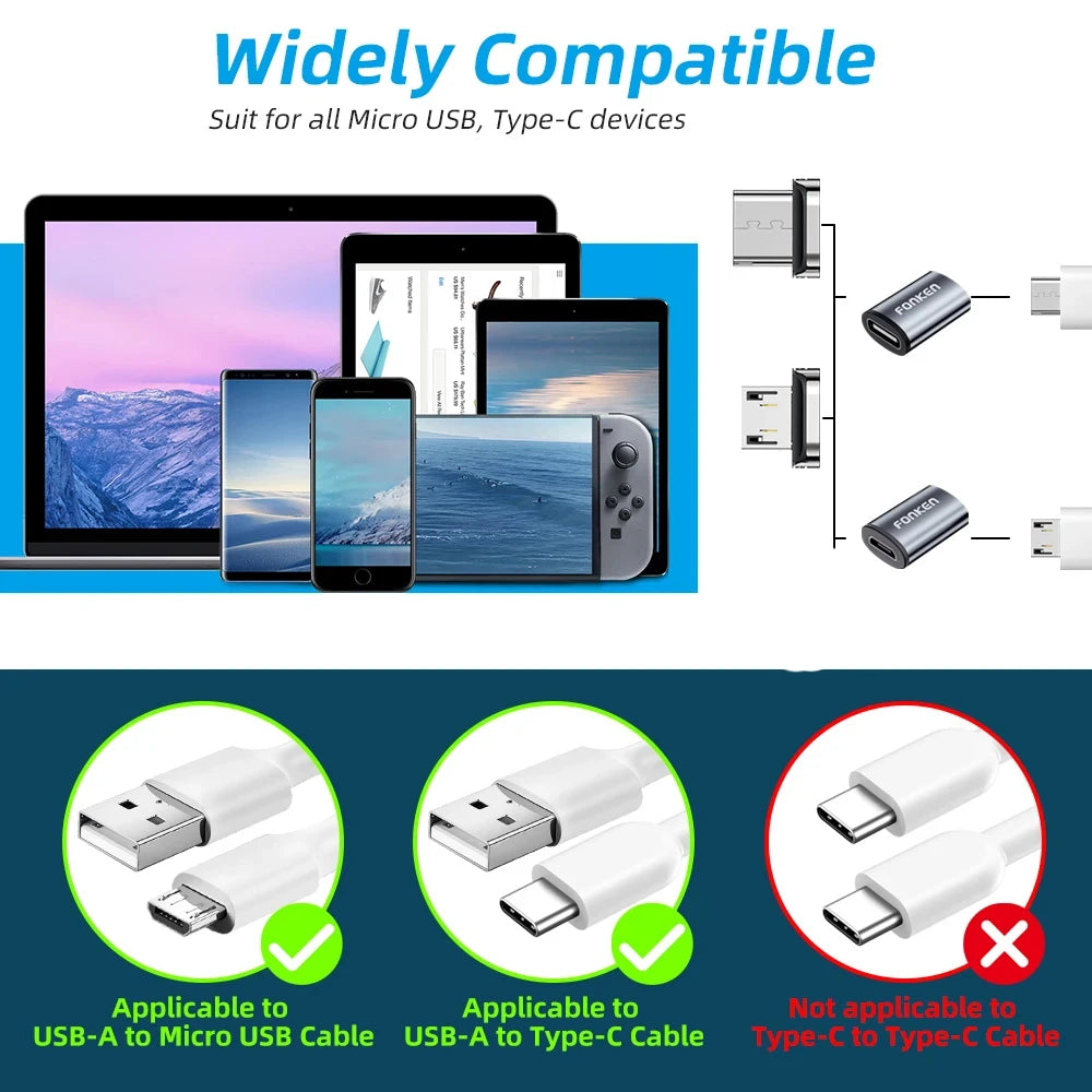 Conector de cable magnético, adaptador de cable para teléfono móvil Micro USB, punta magnética, cargador magnético, enchufe tipo C, adaptador para Huawei Android