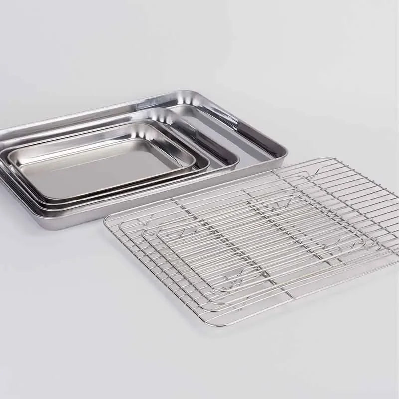 Baking Sheet with Removable Cooling Rack, Stainless Steel Baking Pan Set, Non-Toxic, Oven Safe, BBQ Tray, Dishwasher Safe