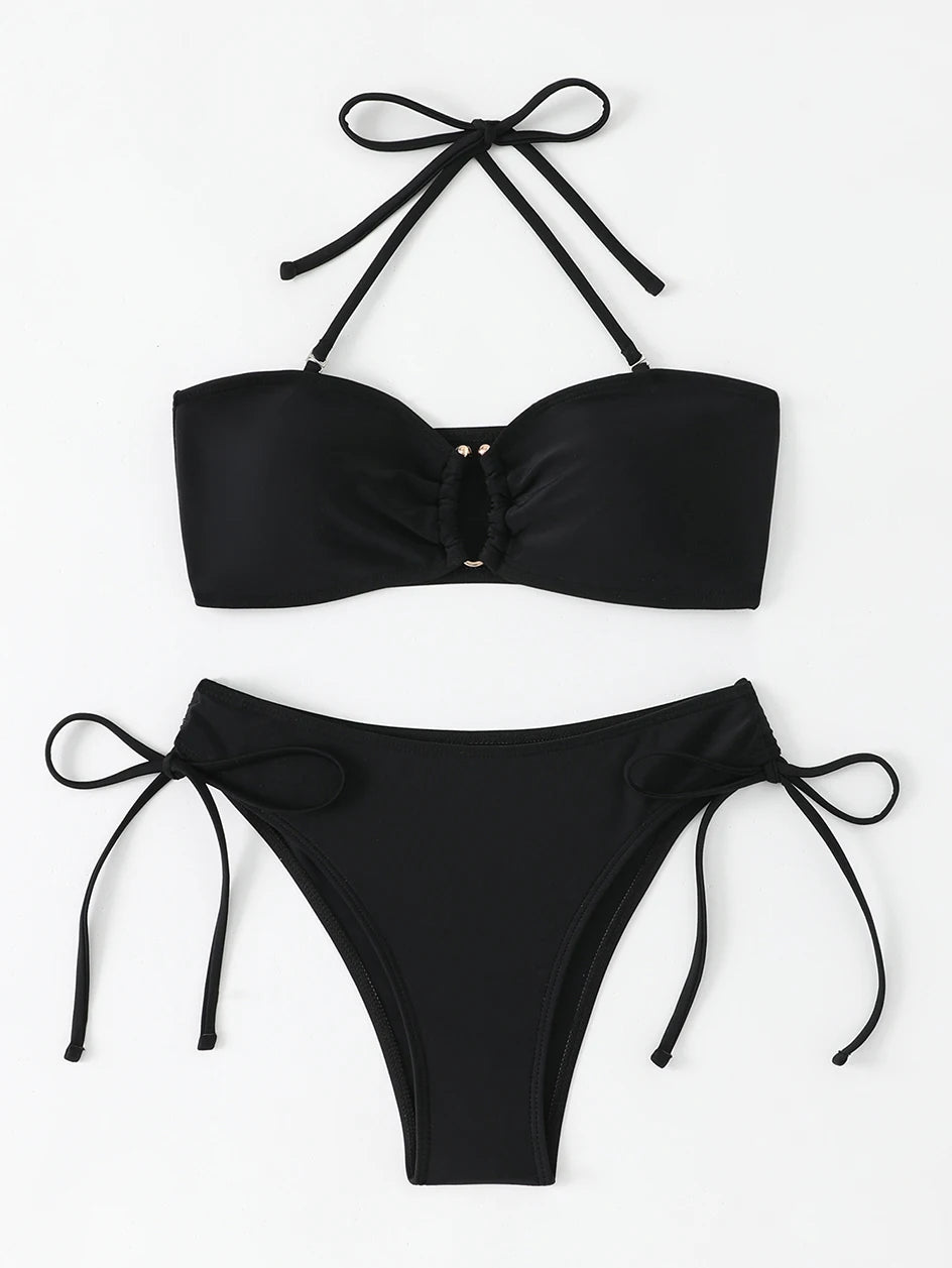 Maillot de bain bikini taille haute pour femme 2026, maillots de bain noués, maillots de bain femme, bandeau push-up, ensembles de bikinis, vêtements de plage brésiliens