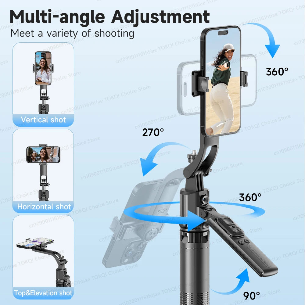 TOKQI C17 – Trépied selfie 360° avec suivi IA automatique, télécommande et lumière de remplissage