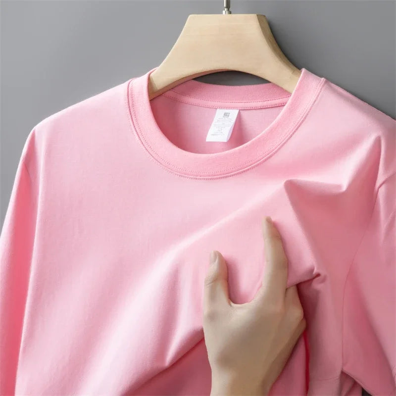 230g Men's Oversized Thick Crew Neck T-Shirt Summer Short Sleeve T-Shirt Pure Cotton Solid Color Top Casual Versatile T-Shirt