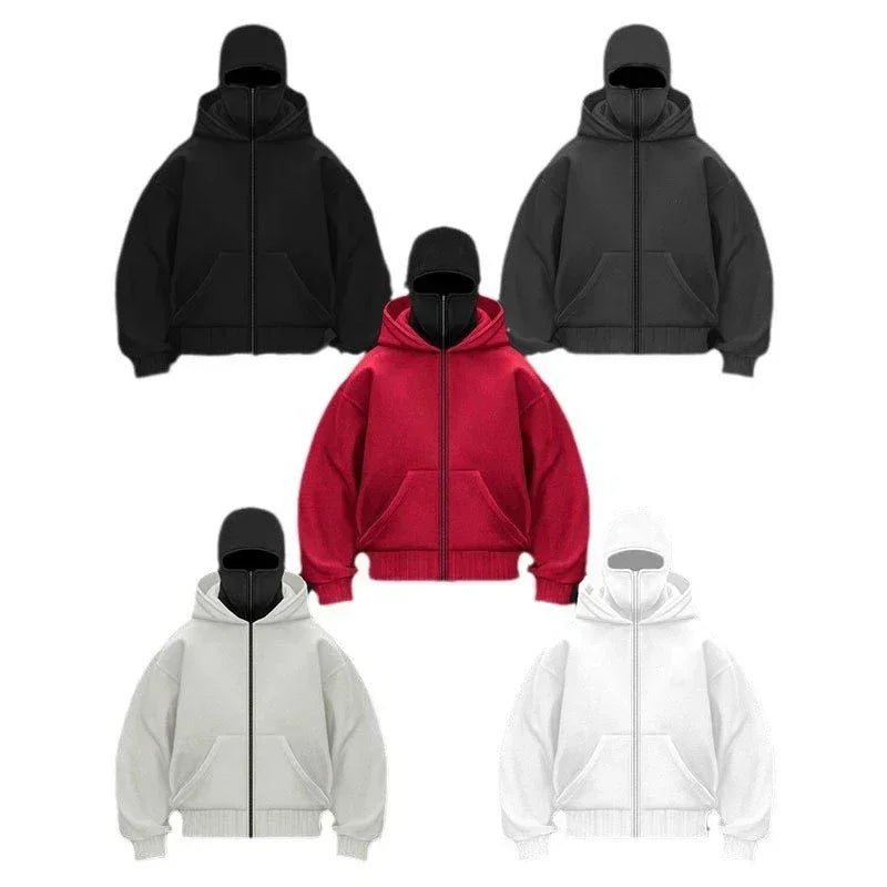 Y2K Gothic Harajuku Balaclava for Men and Women, New Winter Hot Item, Double Hooded Sweatshirt, Hooded Mask, Zipper Sports Jacket