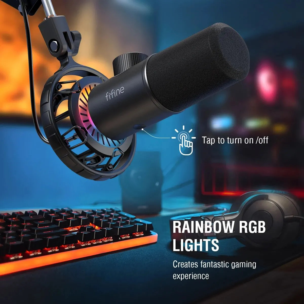 FIFINE K658 — Microphone USB Gaming LED RGB Bouton Muet PC & Tablette