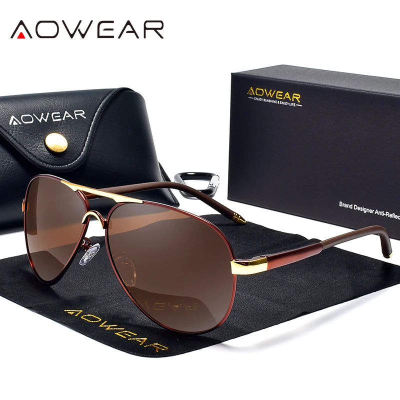AOWEAR Men's Aviator Sunglasses Men Mirror Polarized Sunglasses for Men HD Driving Pilot Sunglasses Men's Sunglasses
