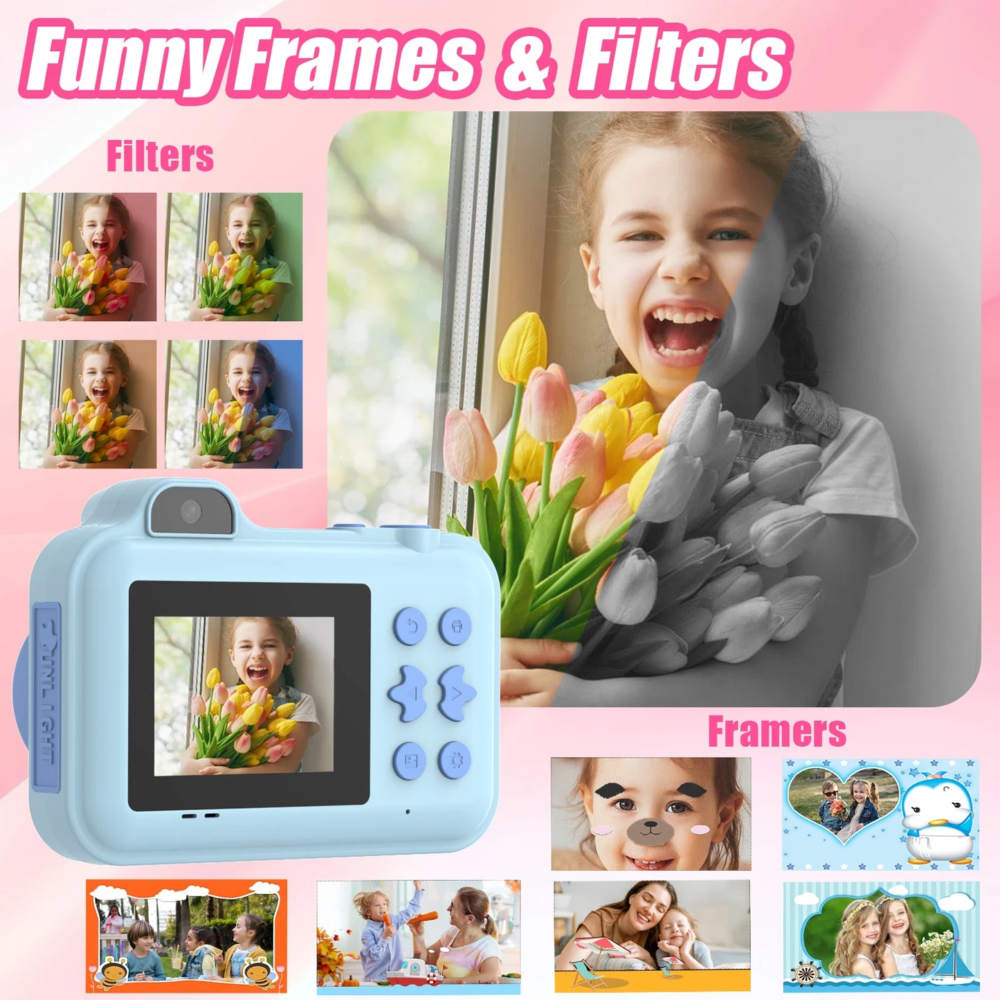 Cámara digital para niños, impresión instantánea, doble lente, grabación de video HD 1080P, 32G, para niños y niñas, regalos de Navidad, juguetes
