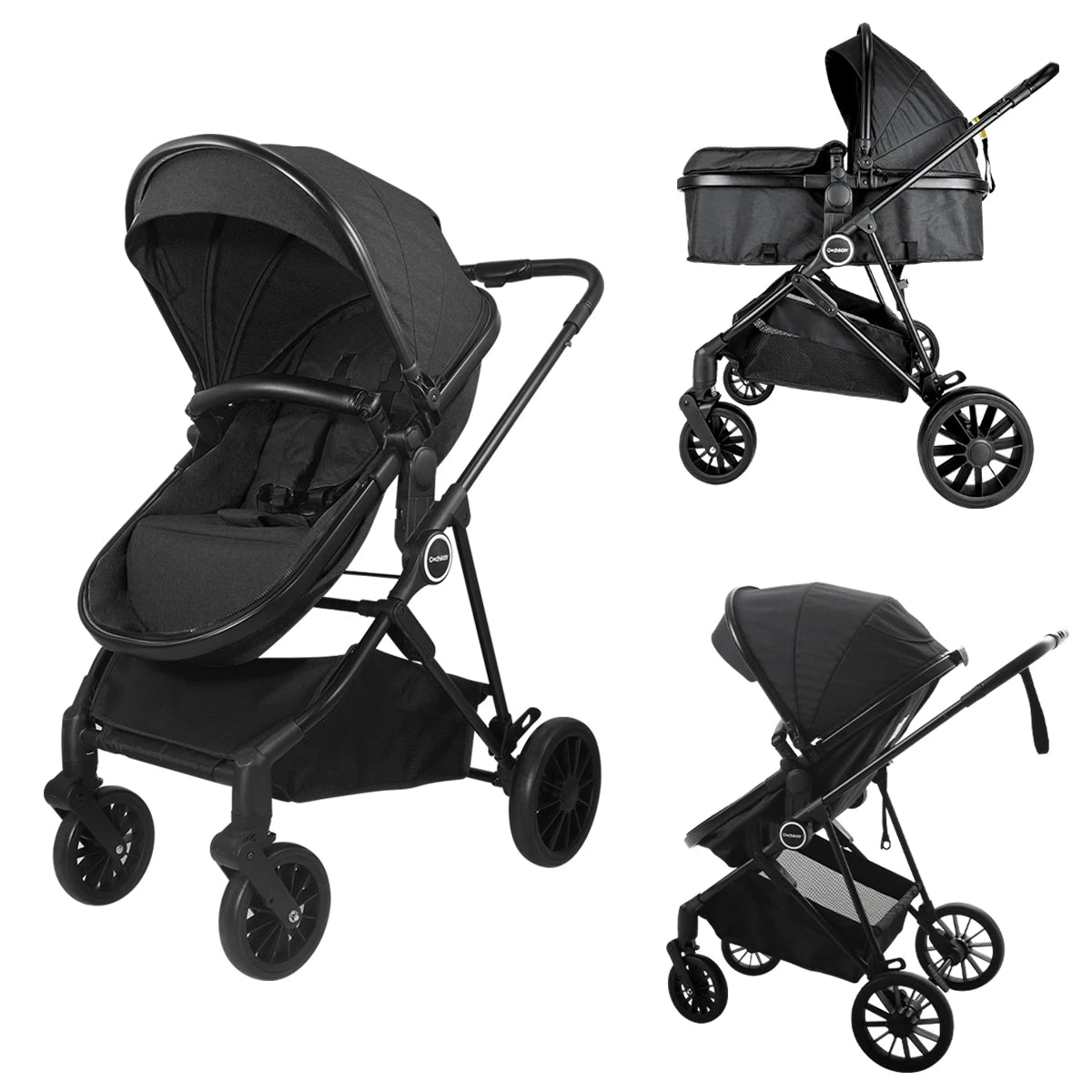 Poussette Haute Bébé 2 en 1 Nouveau-Né — Pliable Bidirectionnelle Cadeau Noël