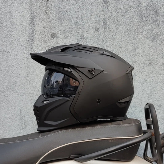 ORZ Vintage Motorcycle Helmet Black Warrior Motorcycle Helmet Combination Half Helmet Full Helmet Cruising Cascos Motorcross Capacetes