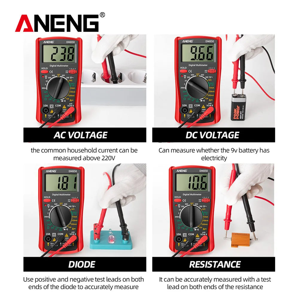 Multimètre numérique automatique professionnel — testeur tension AC/DC, ampèremètre, ohm, 1999 points