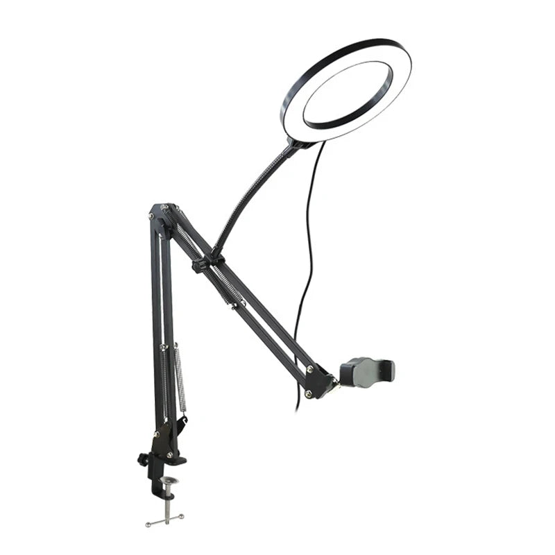 Trépied aérien pour téléphone avec anneau lumineux, support de téléphone portable de bureau pour Table de prise de vue vidéo, support Mobile pour enregistrement de tournage