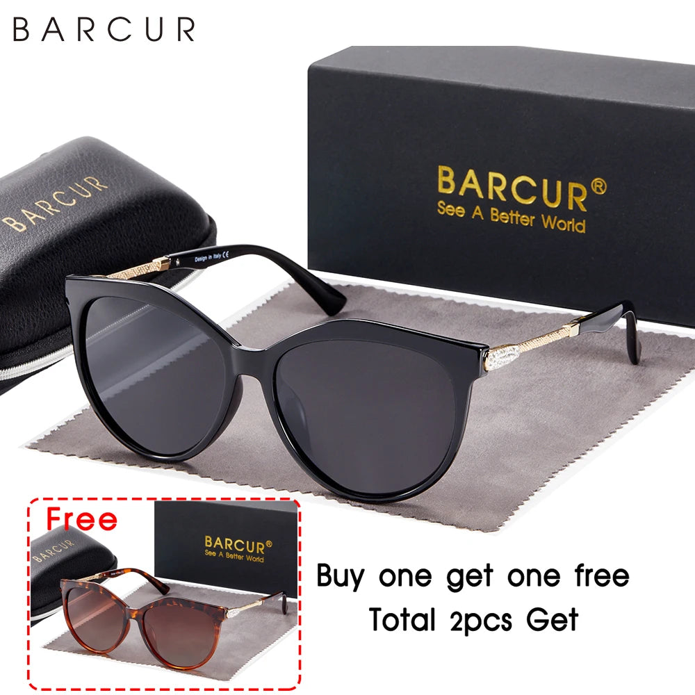 BARCUR-Gafas de sol polarizadas ojo de gato para mujer, redondas, degradadas, Oculos