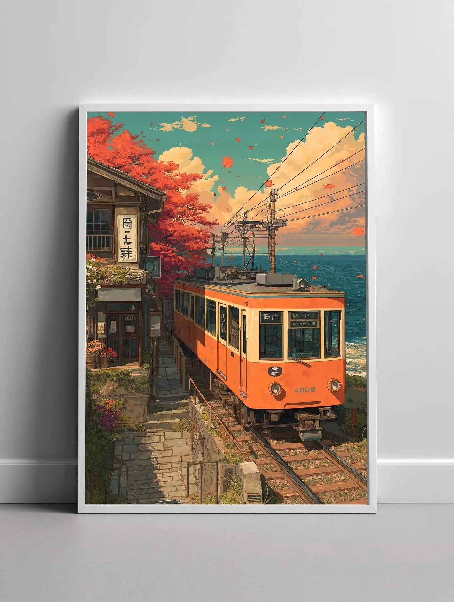 Lienzo impreso de paisaje japonés retro, arte asiático, póster de arte de pared de ferrocarril, sala de estar moderna, dormitorio, baño, decoración del hogar