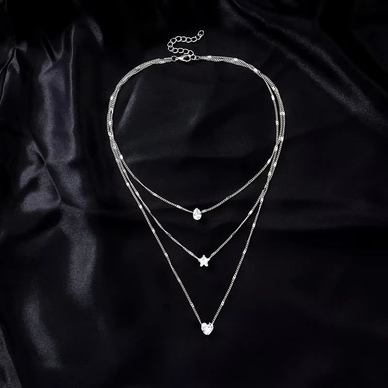 Collar con colgante de circonita para mujer, cadena multicapa, gargantilla, a la moda, brillante, joyería de fiesta, regalo