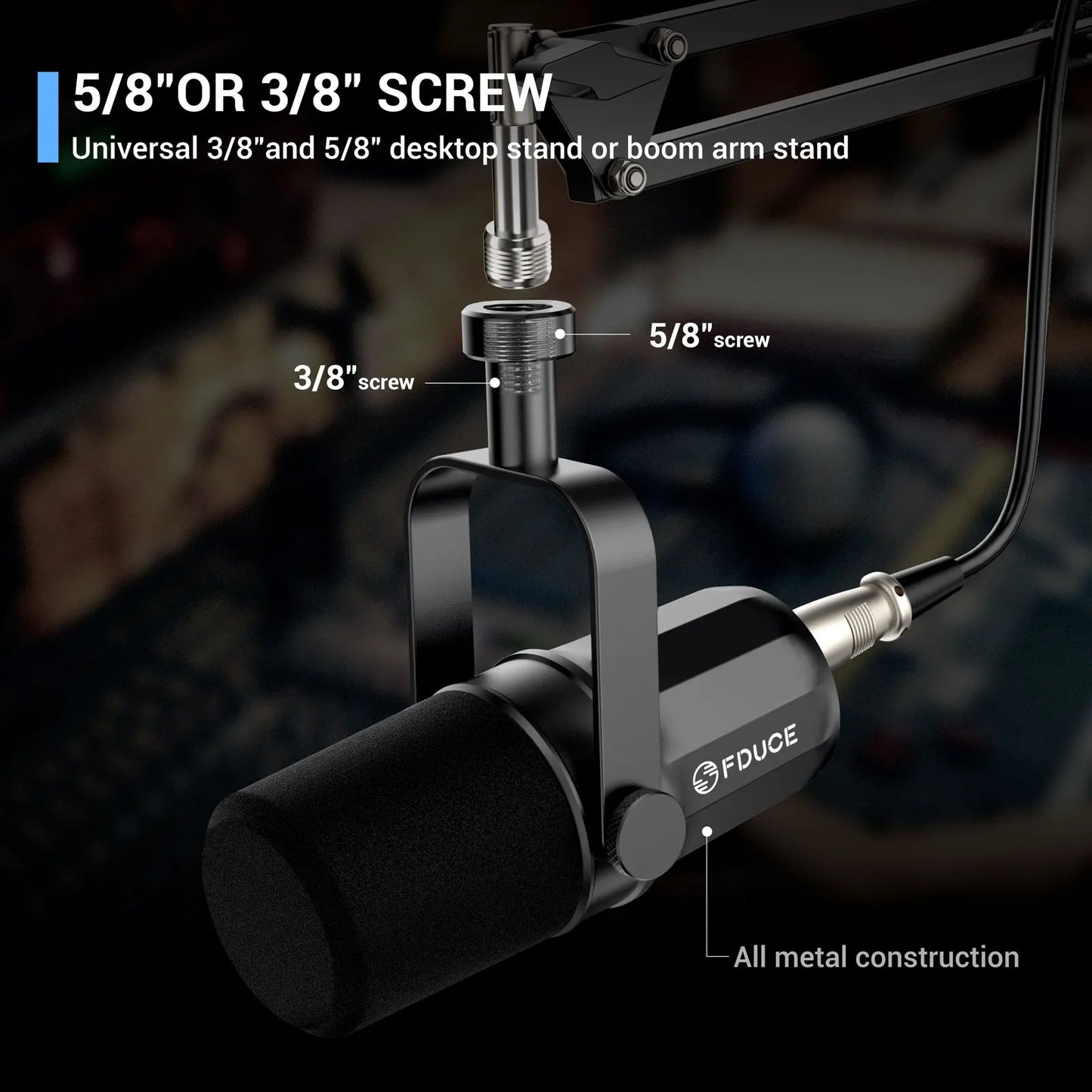 FDUCE SL40X – Microphone dynamique XLR avec bras, sortie casque et isolation phonique pour PC et PS4/5