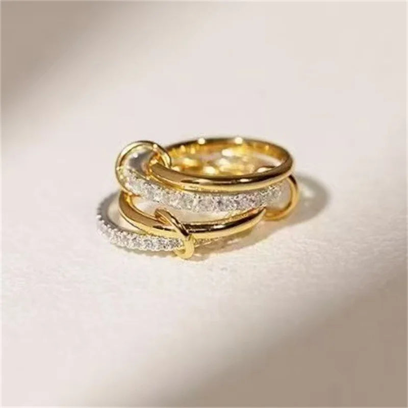 A Niche bicolored copper four-ring jewelry ring, hypoallergenic, Ins Style, stackable artifact, suitable for young women's jewelry