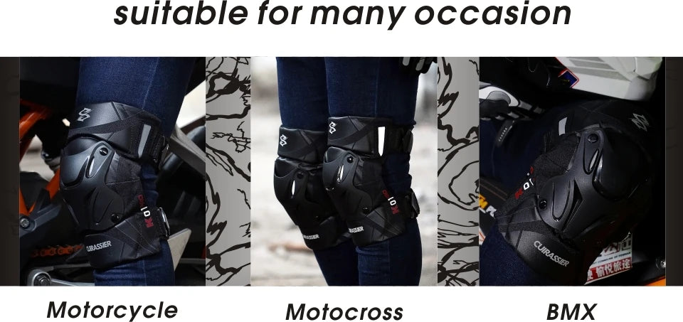 Cuirassier-Genouillères de protection pour motocross, genouillères de moto, protection MX, coussinets de course de coulée de nuit Équipement de moto avec coque renforcée et haute visibilité pour une conduite nocturne