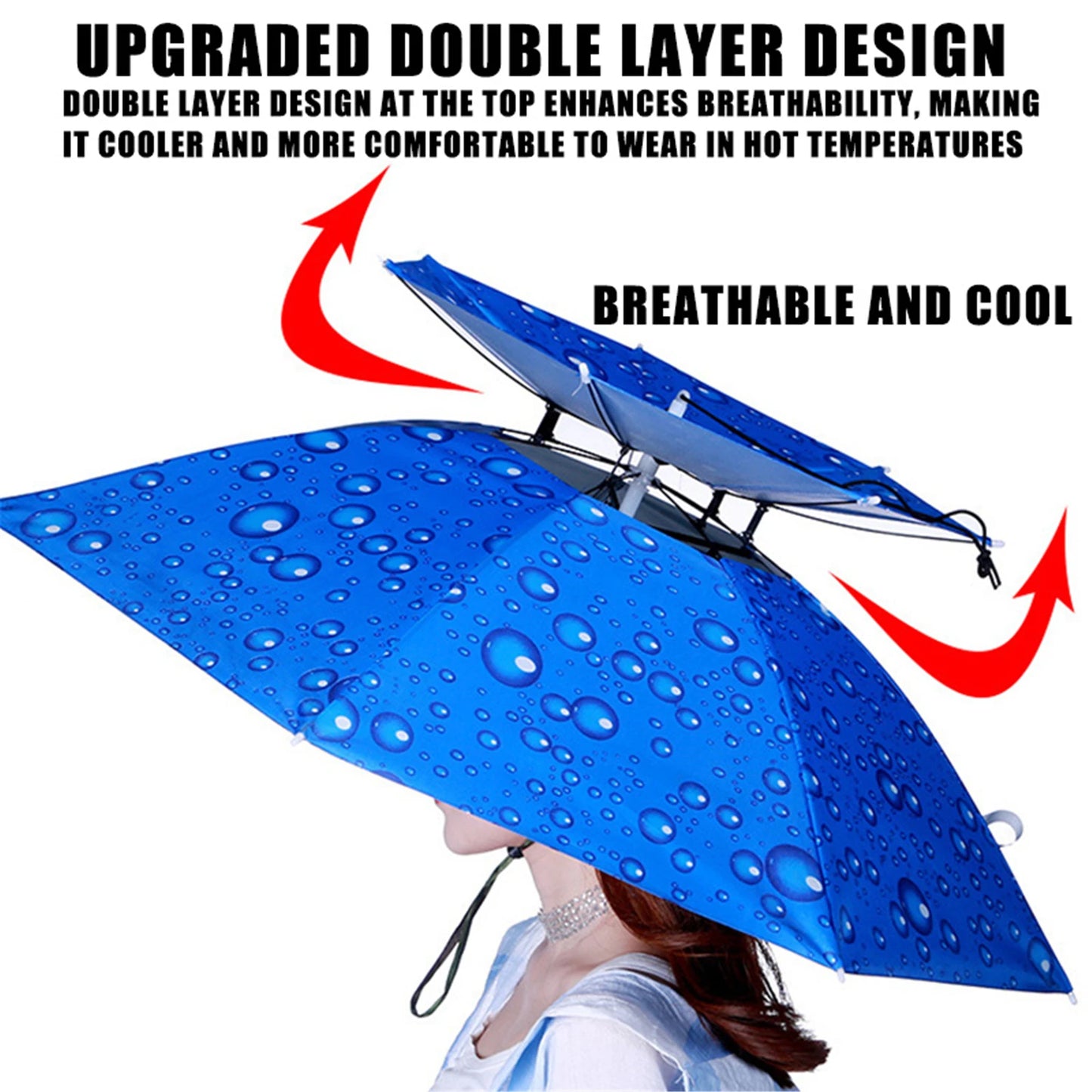 Chapeau parapluie de pluie pliable, pare-soleil imperméable, couvre-chef de pêche, chapeaux de tête de plage, Double couche, Protection UV, Protection solaire