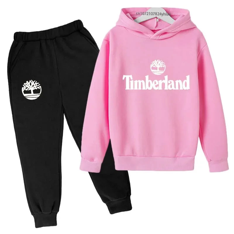 Trajes casuales para niños y niñas de 2 a 13 años, marca de moda, letras estampadas, 2 piezas, sudadera con capucha + pantalón
