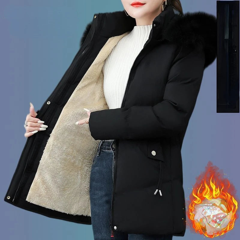 Chaqueta de invierno con capucha de algodón Smile para mujer, abrigo, parka cálida de piel, cortavientos, súper cálido, ropa de mujer